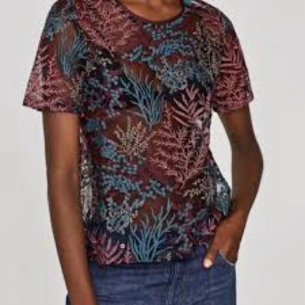 Zara Fantasia Floral Mesh Top - Multicolor, Small